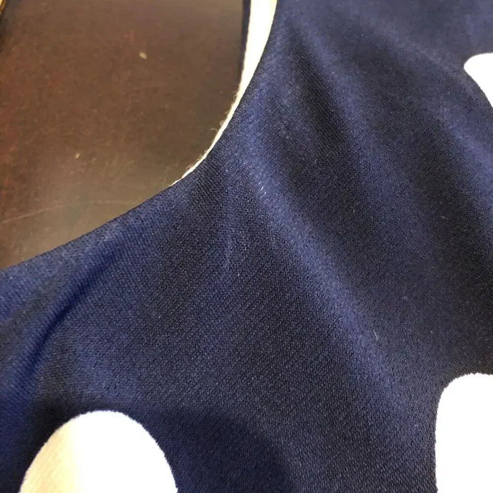Eliza J navy blue cream tan polka dot faux wrap dress size 14